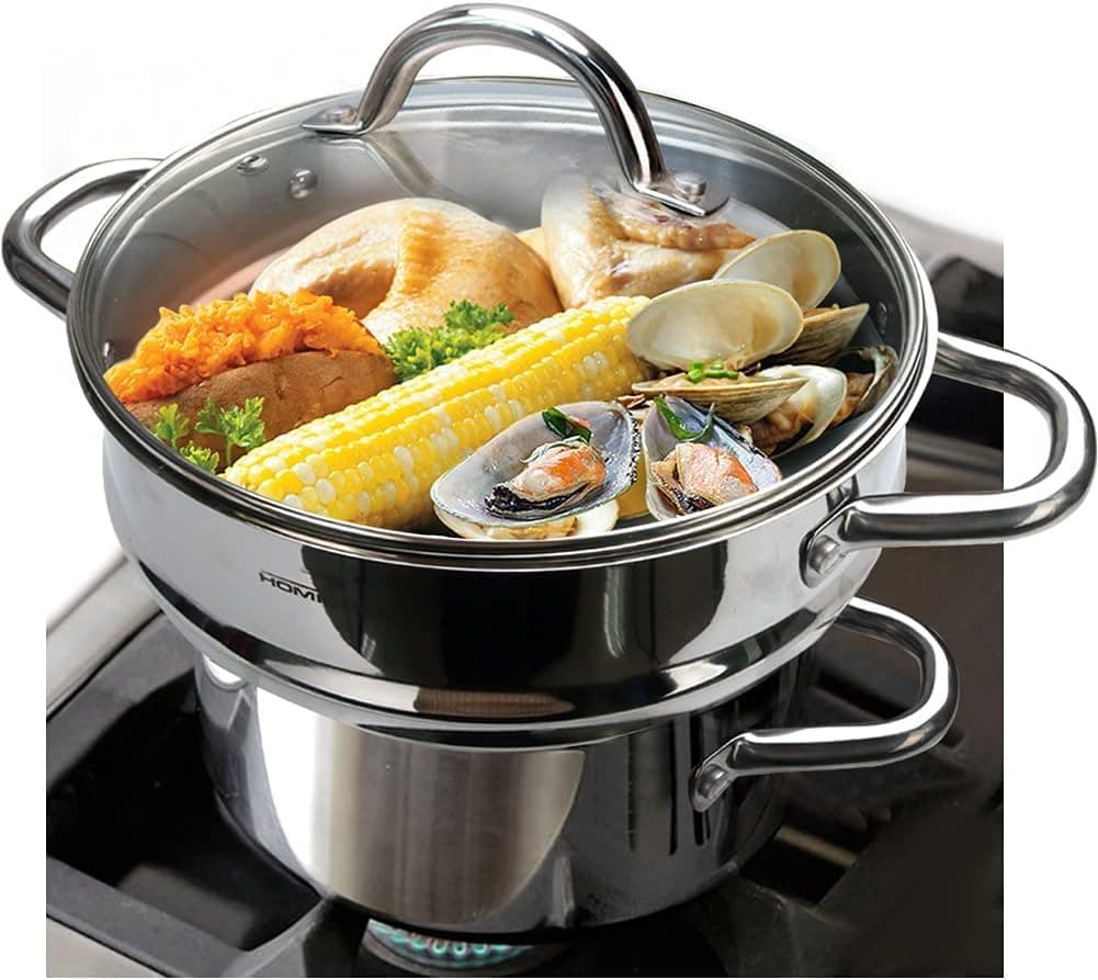 5QT Large 4.5" Deep 3-Ridge Universal Steamer Cookware - Nickel Free Stainless Steel, 3 Ridges for 8"/9"/9.5" Pot - Steamer Insert for Pots and Kitchen Basket