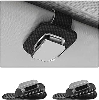 SHMZKSHMZK 2 PCS Sunglasses Holder for Car, Leather Auto Visor Eyeglasses Hanger Ticket Card Storage Clip, Universal Vehicle Visor Glasses Mount Clip for Different Size Eyeglasses (Carbon Fiber)