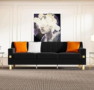 A to Z Furniture Classic Seater Sofa Set Luxury Chesterfield Leatherette Sofa in for Home Living Room & Office Stainless Steel Legs (Black, 3 Seater)