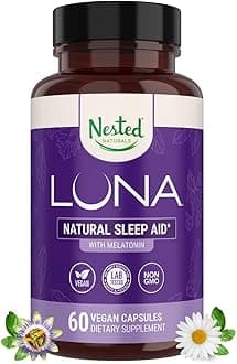 Nested Naturals Luna Sleep Aid - Non-Habit Forming Natural Sleeping Pills for Adults with Naturally Sourced Ingredients - Valerian Root, Melatonin, Chamomile, Lemon Balm, and More - 60 Vegan Capsules