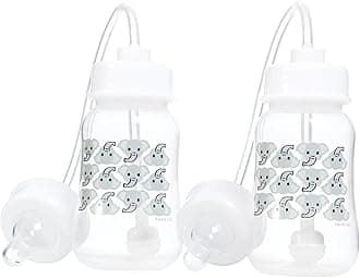 Hands-Free Baby Bottle - Anti-Colic Nursing System 4 oz Baby Bottle with Fast Flow Nipple/Teat 3m+ with Tube Straw Feeding System for Toddler (2 Bottles - Elephant)