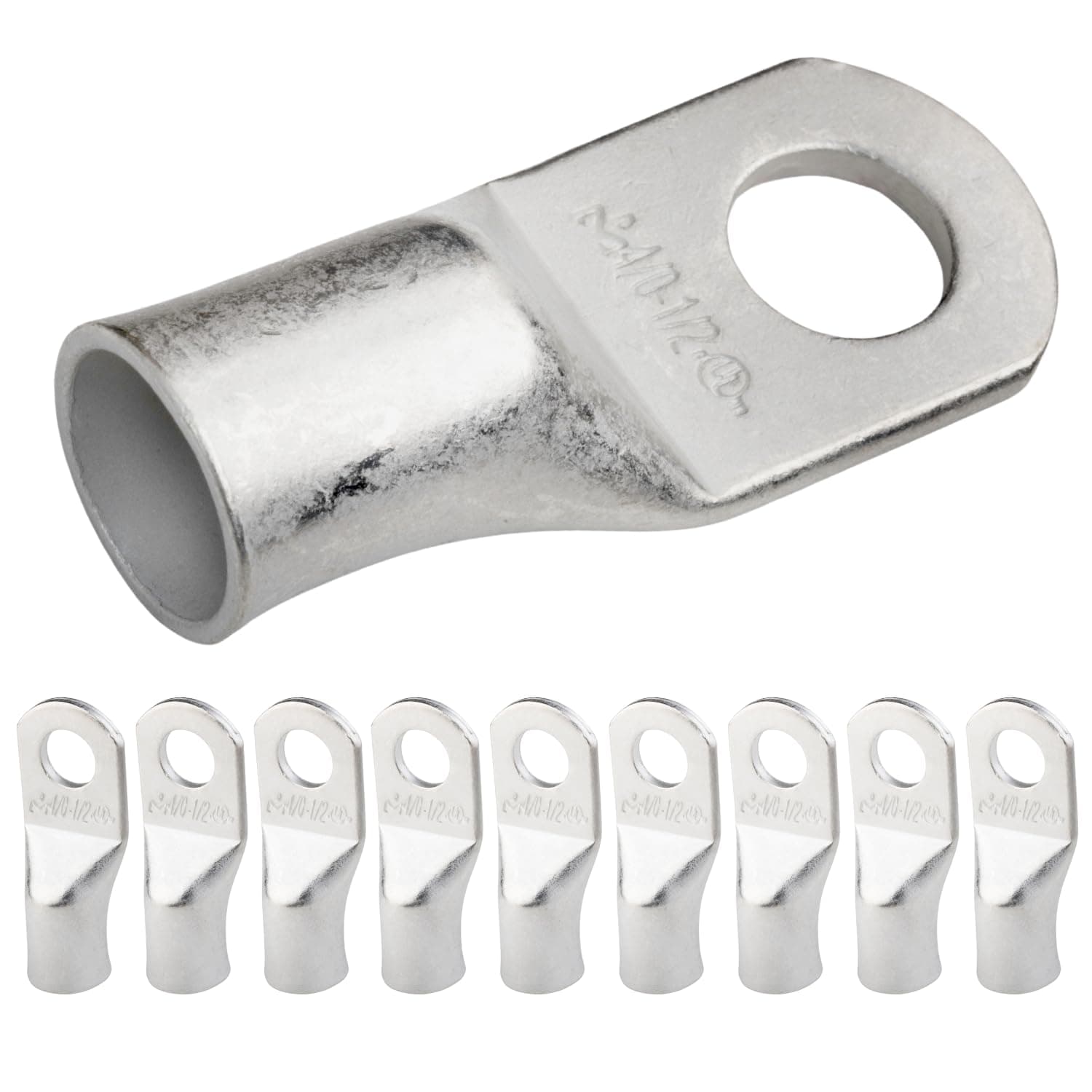 SELTERM 10pcs 4/0 AWG 1/2" Stud Tinned Copper Wire Lugs, Ring Terminals, Battery Cable Ends, 0000 Gauge Ring Terminal Connectors, UL Marine Grade Electrical Terminals