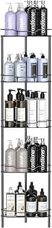 5 Tier Floor Standing Corner Shower Caddy Organizer Shelf with Hooks, Bathroom Shelves Stand Rack, Matt Black