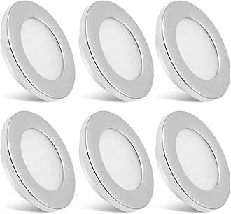 Dream lighting LED RV Lights Under Cabinet Lighting 12 Volt Recessed RV Lights Interior Puck Light, 3 Watts 200 Lumens, 3000K-Warm White Light, 2.75inch Chrome Plastic Shell, No Switch, Pack of 6