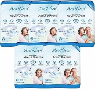 AroKleen (ISI CERTIFIED) Adult Diapers Tape Style | Unisex, High Absorbency, Leak Proof, Overnight Protection, Odour lock, Anti-Bacterial Absorbent Core (Medium, 50, count)
