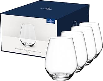 Ovid Set of 4, Tumblers for Cold Drinks, Bulbous Shape, Crystal Glass, Dishwasher Safe Clear, 420 ml measured brimful