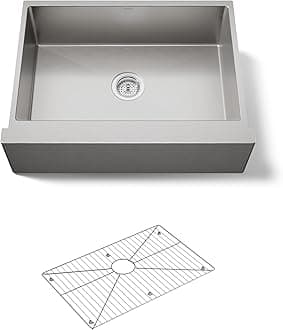 KOHLER Strive® 29-1/2" Self-Trimming Farmhouse Undermount Kitchen Sink, Medium Single-Bowl with Tall Apron, Stainless Steel Kitchen Sinks, K-5417-NA