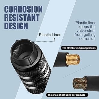 Tire Valve Stem Cap Cover - (5 Pack) Tire Air Cap Metal with Plastic Liner Corrosion Resistant Leak-Proof Rock and Roll for Car Truck Motorcycle Bike Black