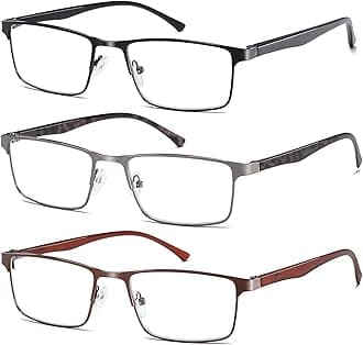 NaNaKo 3 Pack Reading Glasses for Men, Lightweight Blue Light Blocking Metal Frame Mens Readers