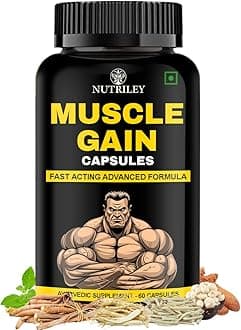 Nutriley Muscle Mass Gainer, Weight Gainer, bodybuilding supplements, Helps In Gain Weight, Build Muscle (60 Capsules)