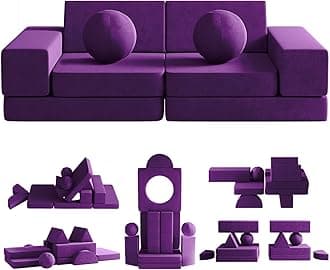 wanan Couch Kids, 12PCS Modular Kids Play Couch with 2 Balls and Tunnel, Toddler Play Couchs for Playroom, Modular Play Couchs for Kickball Game, 30+ Creative Gameplay (Purple)