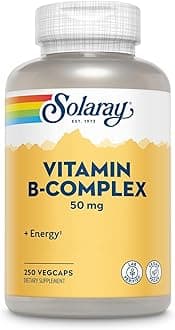 SOLARAY Vitamin B Complex 50 mg - Cellular Energy Vitamins - Metabolism and Nerve Health Support with Vitamin B12, Vitamin B1, B6, Niacin, Folic Acid, Biotin and Other B Vitamins - Vegan, 250 VegCaps