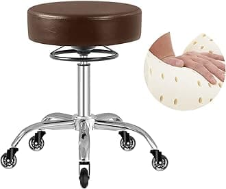 Rolling Stool with Wheels 400lbs Weight Capacity,Heavy Duty Lash Chair Adjustable for Tatoo Lab Massage Salon Spa Drafting Nail Teach,360 Swivel,Leather,Thick Seat Padding (Brown)