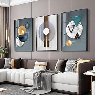 ARTKN 3 Pieces Framed Abstract Geometry Wall Art,Art Shape Pattern Paintings Art Work,Modern Wall Decor Artworks,Large Wall Art for Living Room Bedroom Office Decoration (Blue, 16" X 24" X 3 pieces)