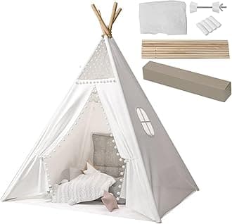 Teepee Tent for Kids Indoor Tents With Inner Pocket,Unique Reinforcement Part - Foldable Play Tent Canvas Childrens Tents for Girls & Boys,Portable Indoor/Outdoor Tipi Play Tent CE Certified