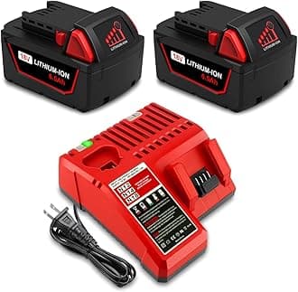Lizone 2 Pack 6.5Ah 18V 48-11-1850 Battery and Charger Combo Kit Replacement for Milwaukee 18V Battery and Charger XC 6.0Ah 48-11-1865 5Ah 48-11-1852 4Ah 48-11-1840 18V Battery with Charger 48-59-1812