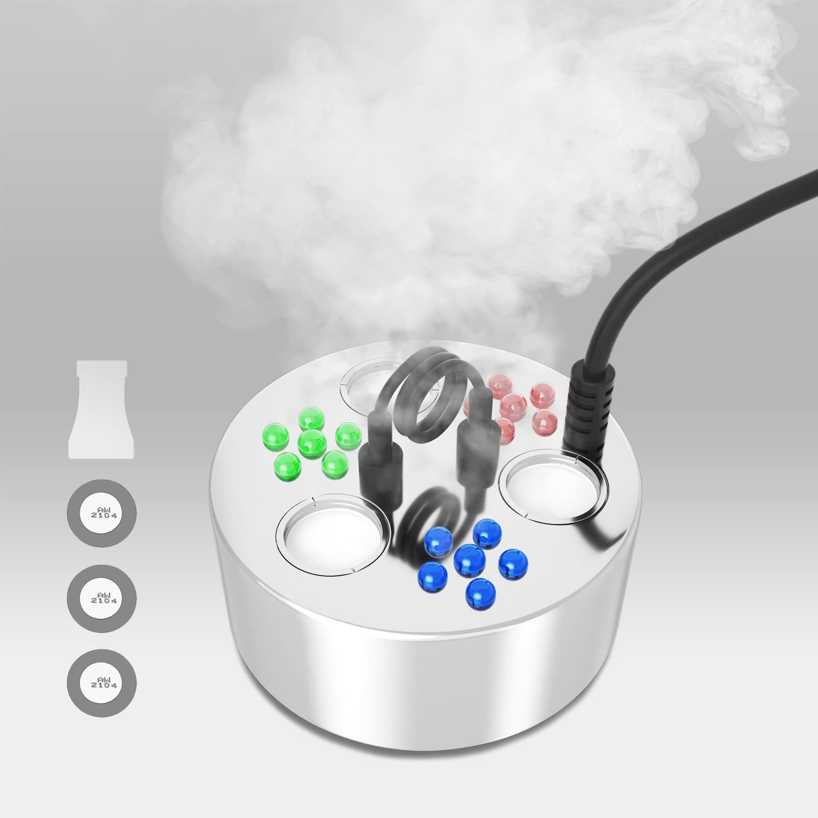 FITNATE Three-Head Metal Mist Maker, with 18 LED Light Mist Fogger Machine 1500ML/H for Hallowen, Pond, Garden, Rockery,with Replace Tools