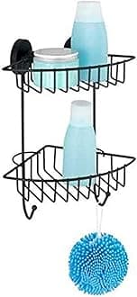 WENKO Rinconera Doble Vacuum-Loc Bari Black, Alloy Steel, 22,5 x 29,5 x 16 cm