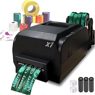 Satin Ribbon Printer Machine, Digital Thermal Ribbon Hot Foil Stamping Printing Machine, Lanyard Textile Foil Stamping Fabric Label Printer, 200DPI, 150mm/s,Supports 50+ Languages,FourRow