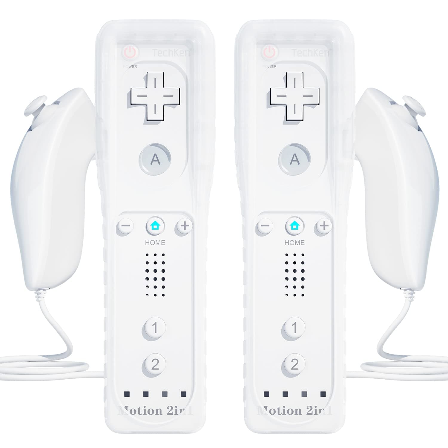 Techken Remote Controller And Nunchuck For Wii, Wireless Game Joysticks Wii Built-In Motion Plus & U (2 White)