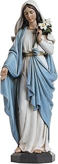 Grace4Joy Blessed Mother Mary Statue - 10 Inch Madonna Virgin Mary Statue Elegant Home Decor, Hand Painted Saint Mary Holding Lilies Figurines Renaissance Collection