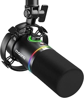 MAONO PD200X USB/XLR Dynamic Mic for Singing, PC, YouTube Recording. Professional Microphone with Programmable Software and 0-Latency Monitoring, Volume Control, Tap-to-Mute and Shock Mount, Black
