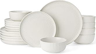 Famiware Starlight Plates and Bowls Dishes Set of 6 (18 Pieces), Ribbed Textured Stoneware Dinnerware Sets- Dishwasher & Microwave Safe, Chip Resistant, Matte Reactive White