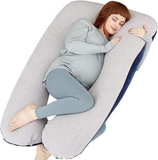 Pregnancy Pillow, U Shape Full Body Pillow for Maternity Support, Sleeping Pillow for Pregnant Women (Blue&Grey-Velvet&Jersey)