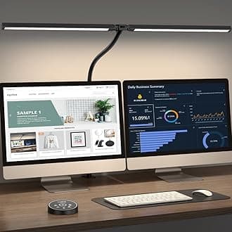 Led Desk Lamp for Office Home - Eye Caring Architect lamp with Clamp,Dual Screen Computer Monitor Work Smart Light: 24W 5 Color Flexible Adjustable Lighting Table Lamp for Study Drafting