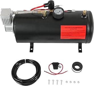 DC 12V MAX 150PSI Air Compressor Tank Pump with 3 Liter Tank 0.8 Gallon Portable Air Compressor Pump for Train Truck Pickup Motorhome Horns On Board 3L Train Inflator
