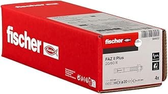 fischer 564632 FAZ II Plus 20/60 R, Duty Stainless Steel high Capacity, Anchor Bolt for fixings Heavy Loads and Steel Structures, Seismic & ETA Approval, Silver, M20 x 202