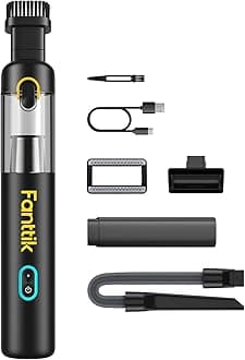 Fanttik Slim V8 Mate Cordless Car Vacuum - 12000Pa Suction Power, Portable Mini Vacuum with Flexible Hose and Pet Brush, Type-C Charge for Car, Office Desk, Keyboards, Black