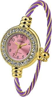 Blekon Collections Women's Cuff Watch - Round Analog Display Arabic Numbers 23mm Case Wire Bracelet Watch for Women Elegant Cable Cuff Bangle Wrist Watch