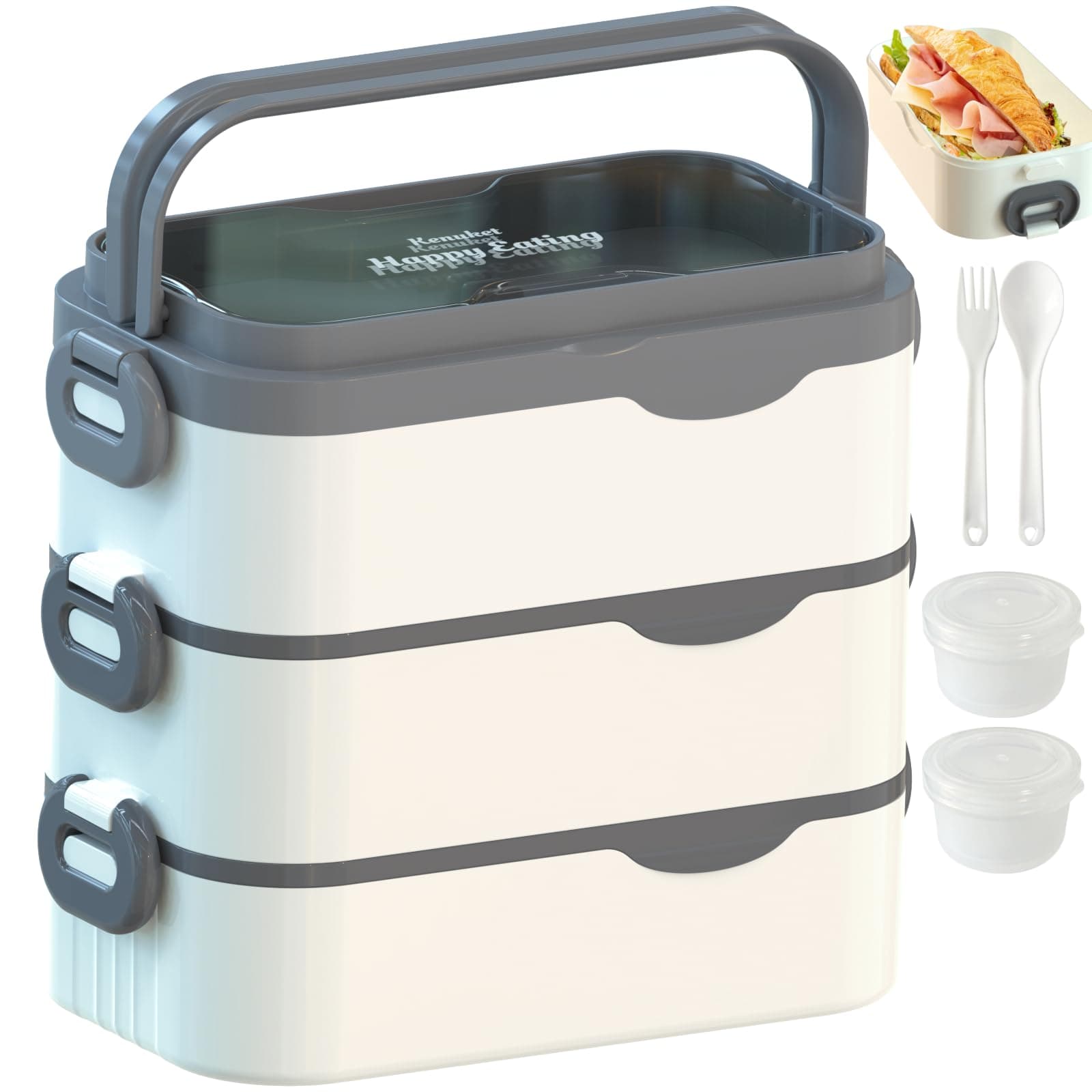 Bento Box Adult Lunch Box, Stackable 3 Layers Large Capacity Lunch Containers, Microwave and Dishwasher Safe Food Grade Containers with Utensils, Dividers and Sauce Boxes for Men, Women, Kids
