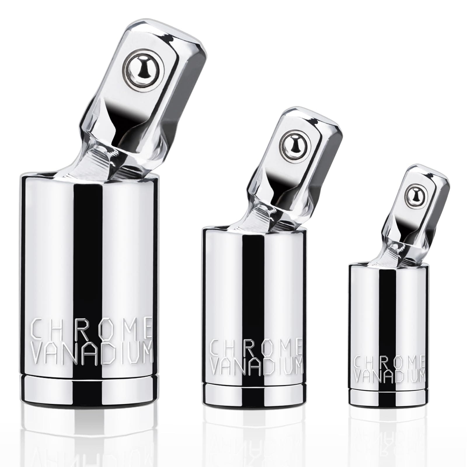 3PCS Universal Joint Socket Set, 1/4” 3/8” 1/2” Drive Swivel Socket Adapter Set, Premium Chrome Vanadium Steel Universal Joint Socket Adapter Suitable for Narrow Spaces-