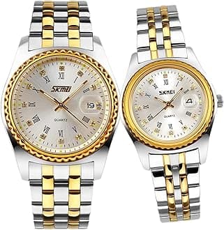 Watches for Couples Men and Women His and Hers Pair Watch Set Husband Wife Valentines Matching Wedding Gifts Classic Stainless Luxry Business Waterproof Quartz Analog Wrist Watch