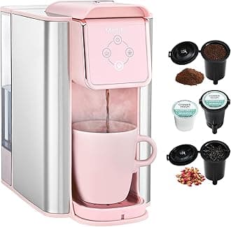 Pink Coffee Maker 3-in-1 Single Serve Coffee Machine, For Flat Bottom Coffee Capsule, Ground Coffee, 6 to 10 Ounce Cup, Removable 50 Oz Water Reservoir, 120V 1150W
