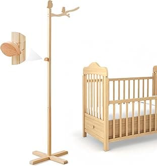 Floor Standing Crib Mobile Arm 57.8 Inch Wooden Baby Mobile Arm for Crib Movable Baby Mobile Hanger with Hook Anti-Dumping Baby Mobile Holder Floor Stand Nursery Decor