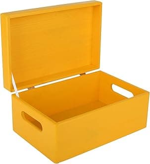 Creative Deco Large Yellow Wooden Box Storage with Hinged Lid | 11.8x7.87x5.51in (+-0.5) | Keepsake with Handles | Gift Box for Tool Dog Toy Shoes Kitchen Storage | Wood Keepsake Chest Trunk