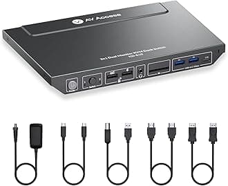 AV Access Docking Station, KVM Switch for Laptop & Desktop | 100W Charging, 4K@60Hz Dual Monitor HDMI, 3xUSB 3.0, USB-C, 1G Ethernet, EDID Support, SD, 3.5mm AUX Audio | Fast Switch 2 Computers