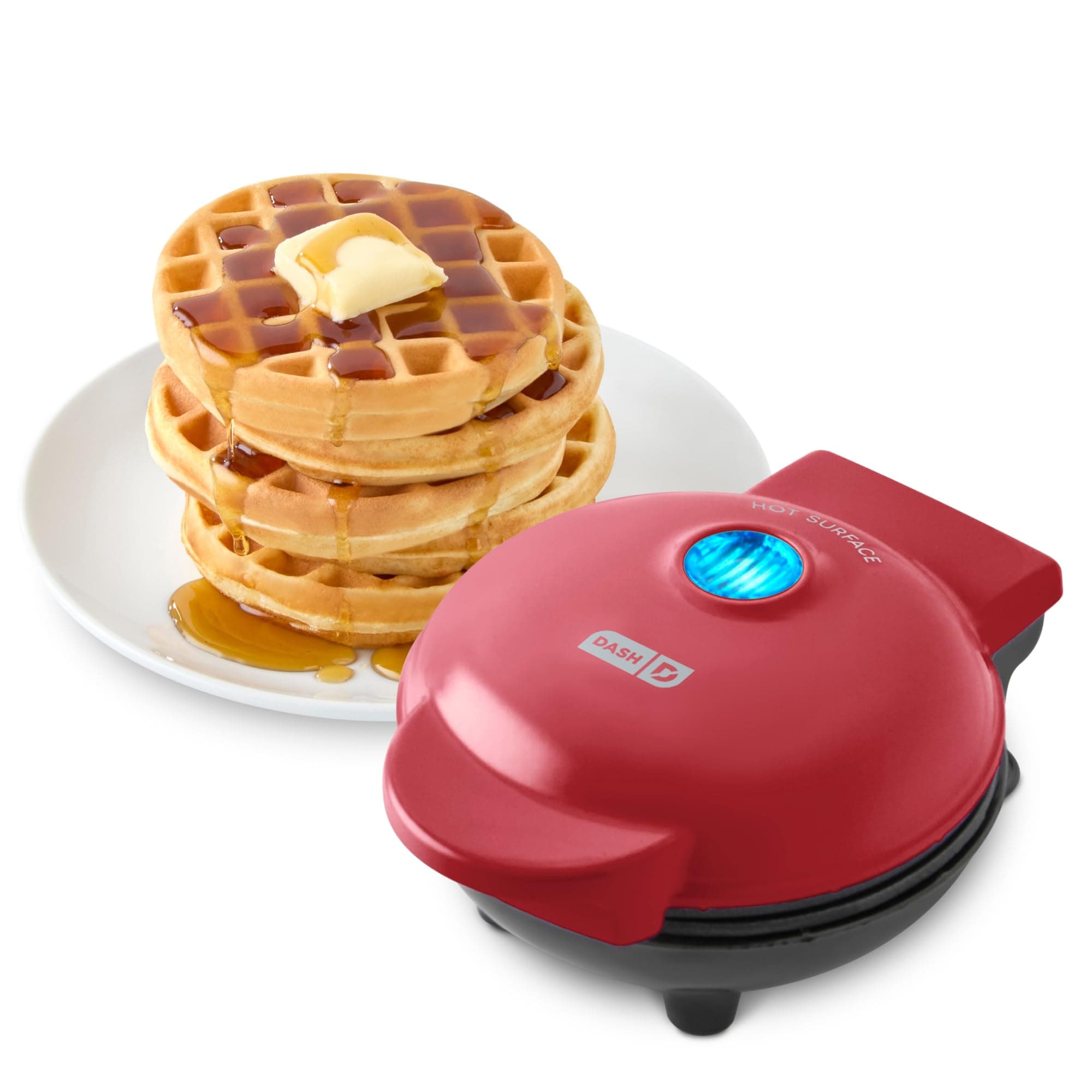 Mini Waffle Maker- Compact Electric Iron for Creative Homemade Treats - Nonstick Surface - Easy-to-Clean - Perfect for Kids & Families - Red