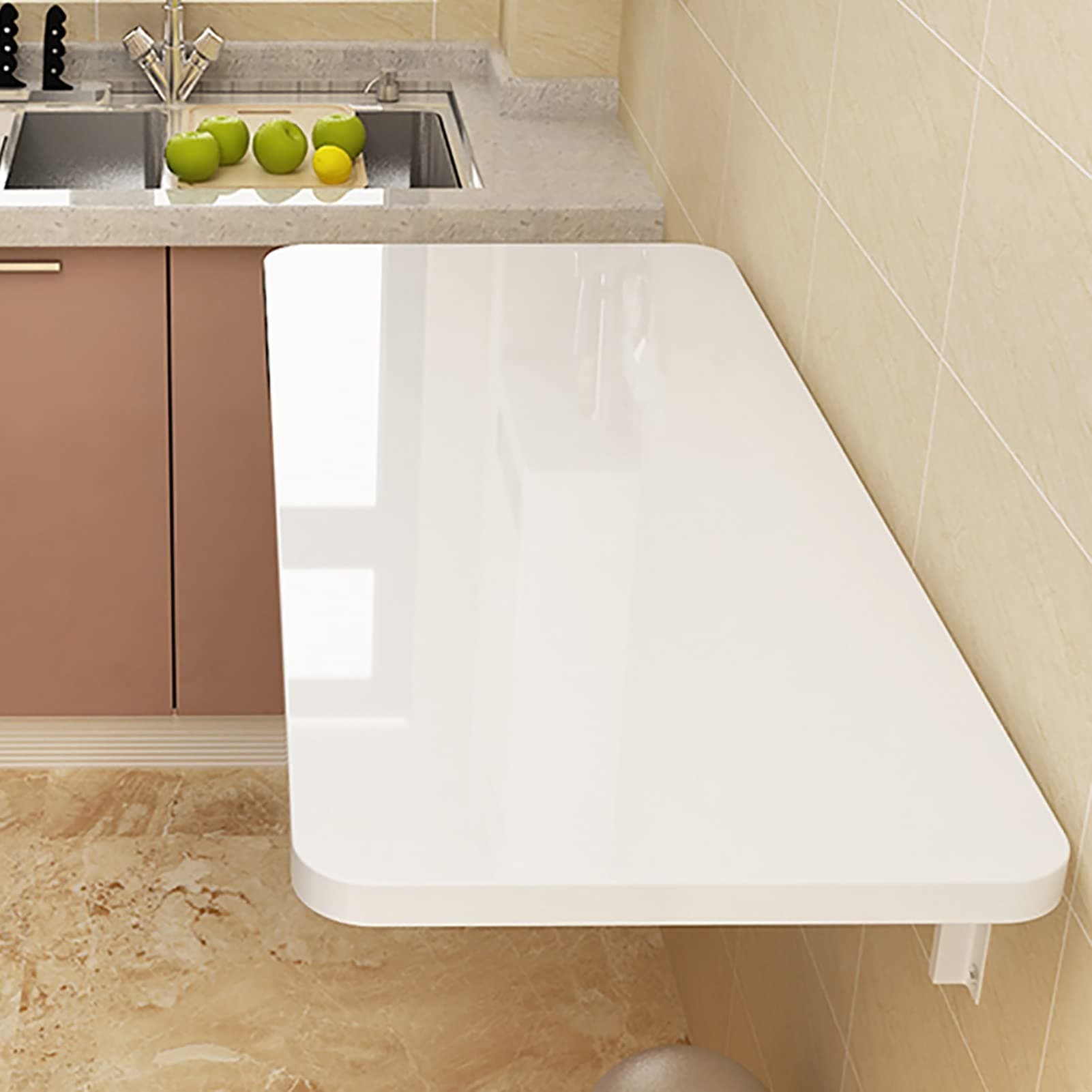 HADIIH Fold Wall Mounted Table Folding Workbench Length, Laundry Folding Table, Stable Sturdy Heavy Duty Wall Table for Kitchen/Laundry Room&Restaurant (Color : White, Size : 90 * 40cm (35.5 * 16in))