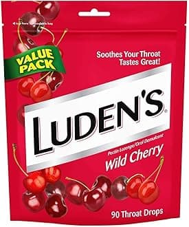 Luden's Sore Throat Relief Lozenges for Minor Everyday Irritation & Dry Mouth, Wild Cherry Flavored Drops, 90 Count, Pack of 24