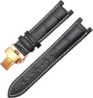 Genuine Leather Watchband for GC 22 * 13mm 20 * 11mm Notched Strap Withstainless Steel Butterfly Buckle Men and Women Watch Belt (Color : Black White Rose, Size : 22-13mm)