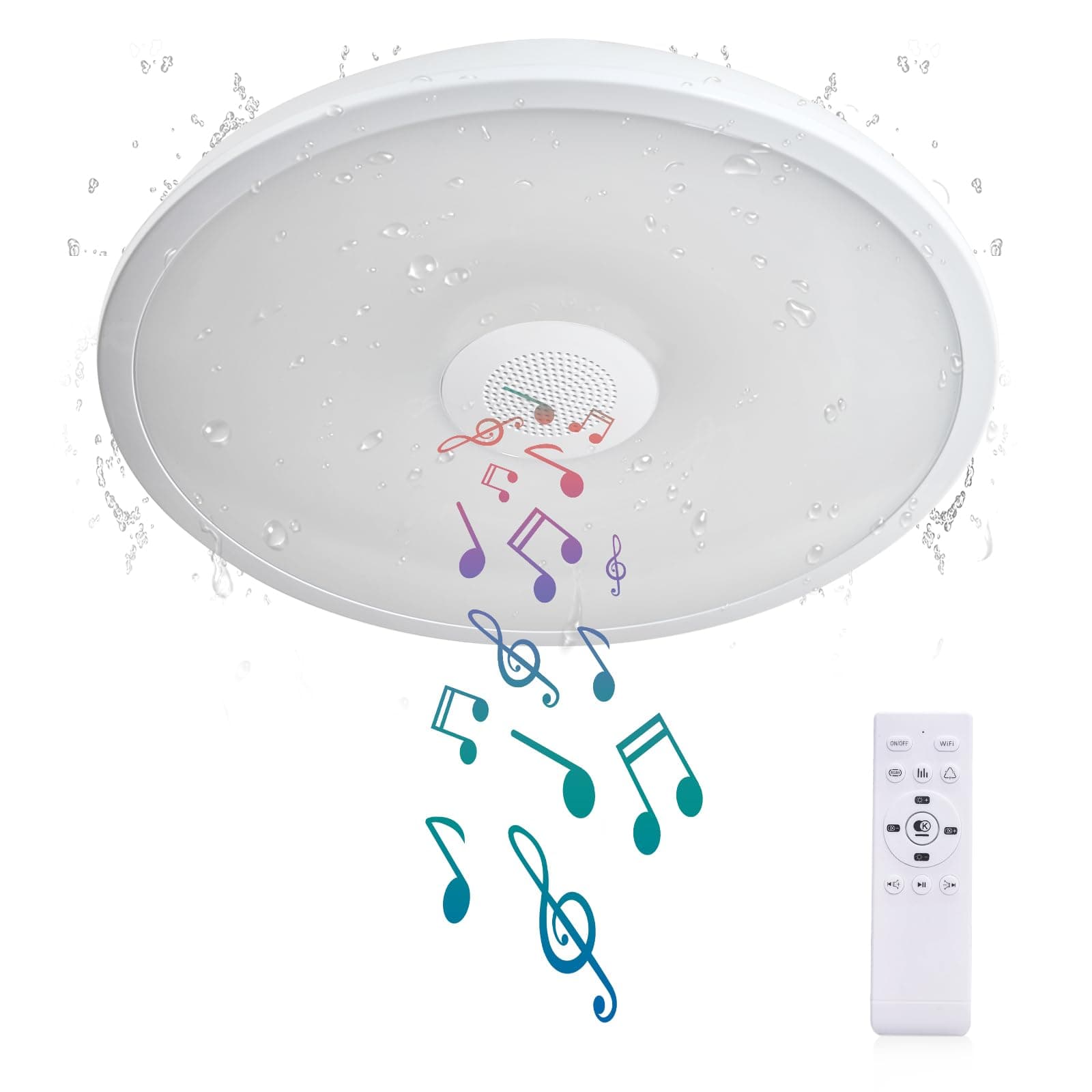Smart Waterproof LED Flush Mount Ceiling Light Fixture,with Bluetooth Speaker,11 Inch,18 watt,Dimmable Music Lamp,RGB Color Changing Light with Remote Control,for Bathroom,Shower,Bedroom