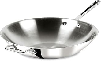 All-Clad D3 3-Ply Stainless Steel Wok 14-Inch, Induction Compatible, Oven Broiler Safe 600F, Stir-Fry Pan, Fast and Even Heat, Cookware, Frying Pan, Kitchen Essential, Pots and Pans, Silver