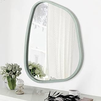 Irregular Decorative Oval Asymmetrical Wooden Framed Unique Shape Wall Mounted Vanity Artistic Mirror - Large for Bathroom, Living Room, Entryway