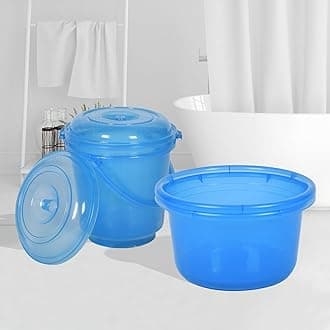Kuber Industries Set of 4 Bathroom Combo Set | Bathroom Set | 2 Piece Tub-25 L & 2 Piece Bucket-13 L Bathing Set | Modern Bathroom Accessories Set | Transparent Blue