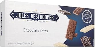 Jules Destrooper Chocolate Thins – Premium Authentic Belgian Biscuits, Butter Cookies Covered in Dark, Milk & White Choc, 100% Natural Ingredients, Perfect Treat or Gift for Hamper – 1 x 100g Pack