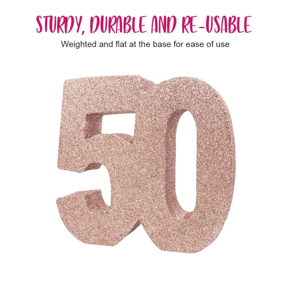 Number 50 Glitter Table Decoration Rose Gold| Table Centrepiece | Table Decorations Centrepiece | 50th Birthday Decorations | Pack of 1 | 20cm |H125